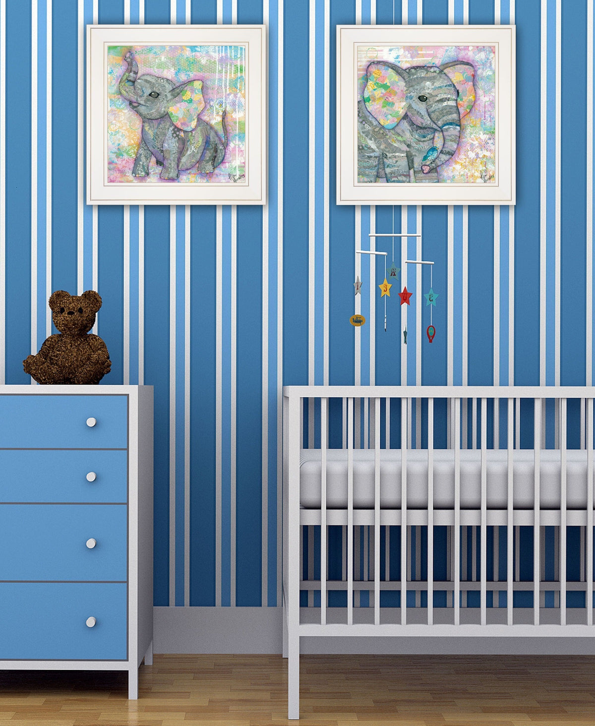 Set Of Two Elephant I and II 1 White Framed Print Wall Art W2B