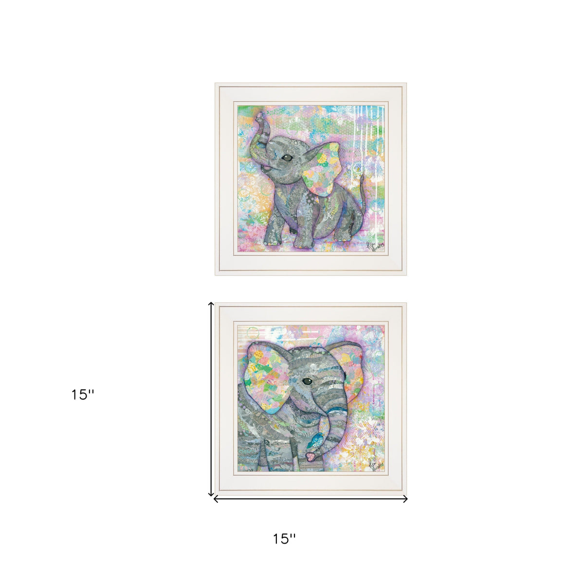 Set Of Two Elephant I and II 1 White Framed Print Wall Art W2B