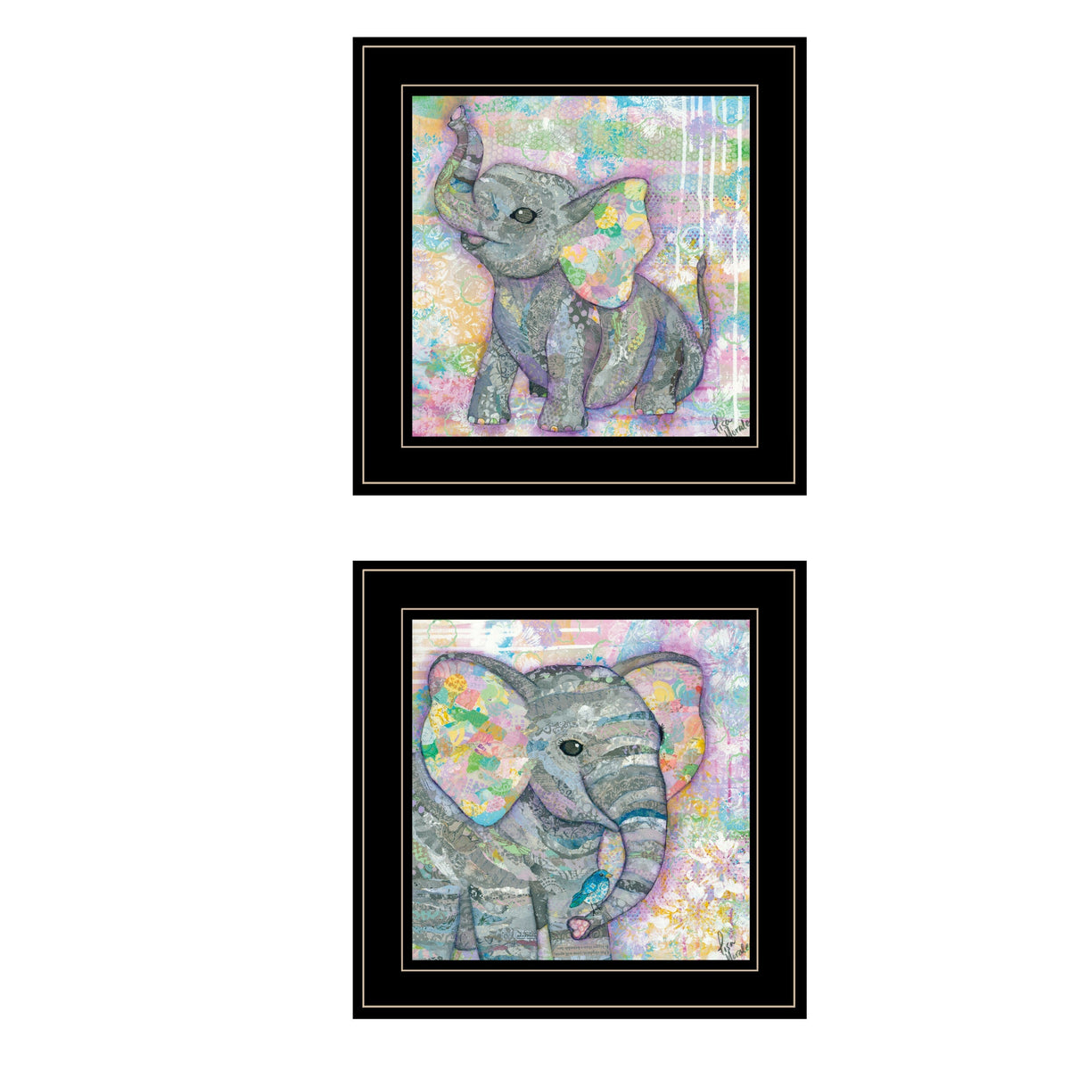 Set Of Two Elephant I and II 2 Black Framed Print Wall Art W2B