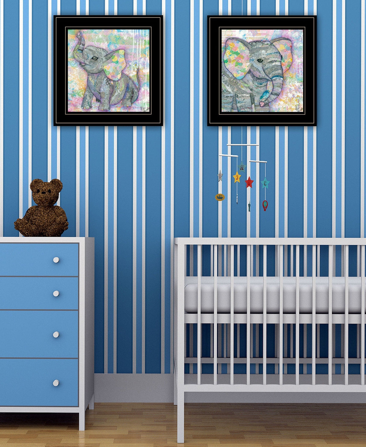 Set Of Two Elephant I and II 2 Black Framed Print Wall Art W2B