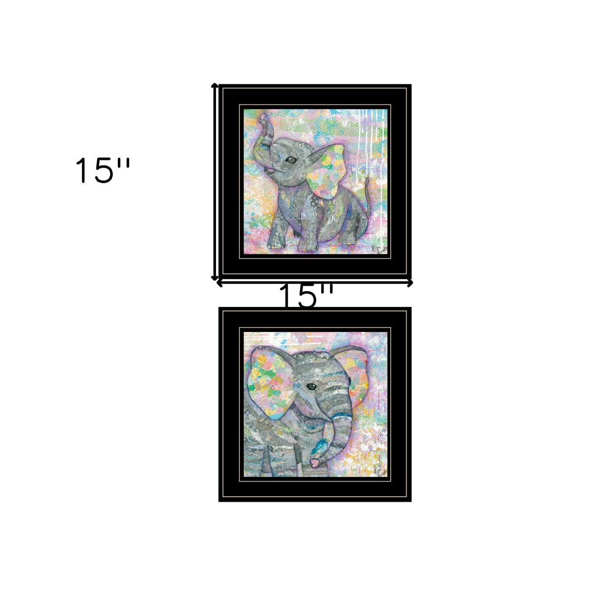 Set Of Two Elephant I and II 2 Black Framed Print Wall Art W2B