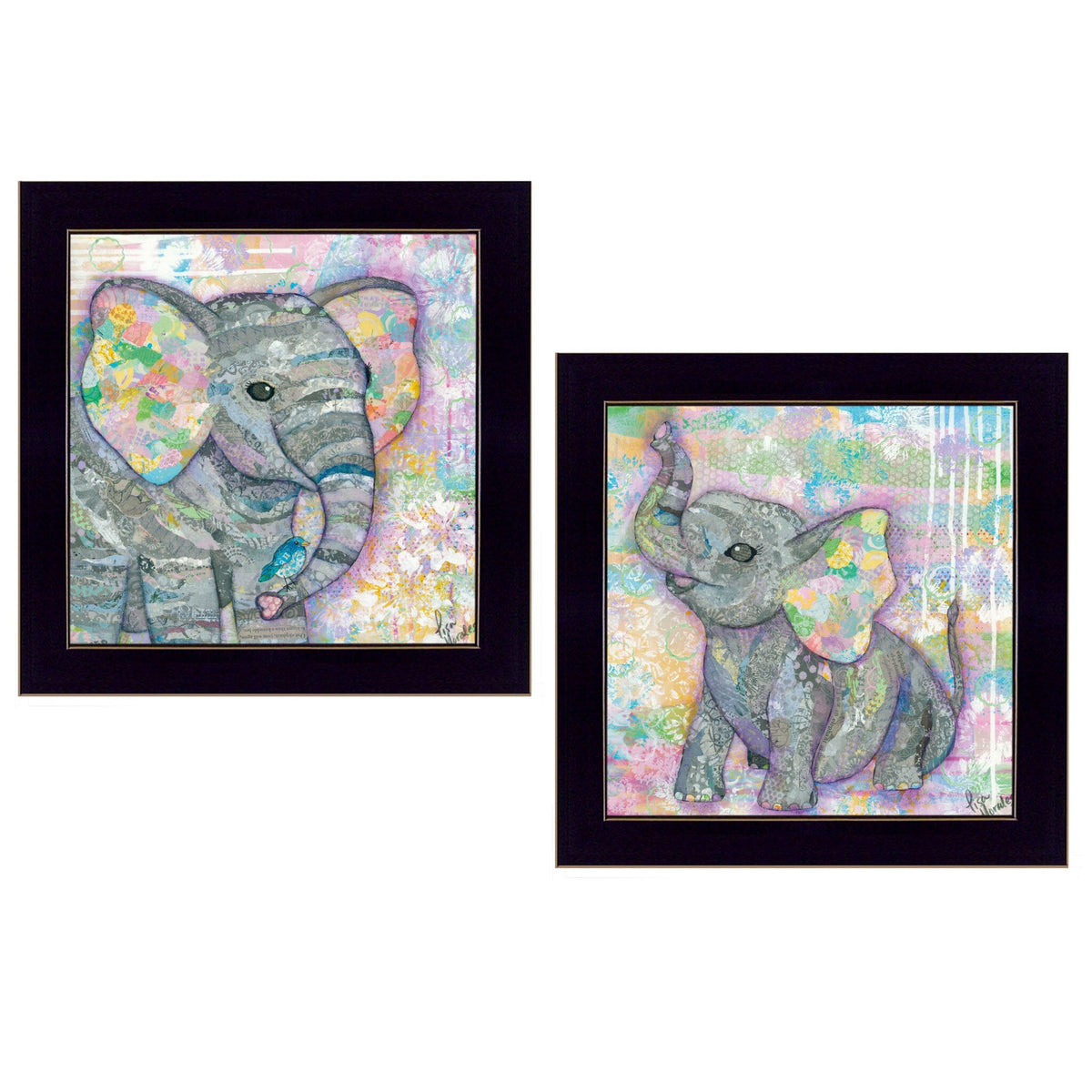Set Of Two Elephant I and II 3 Black Framed Print Wall Art W2B