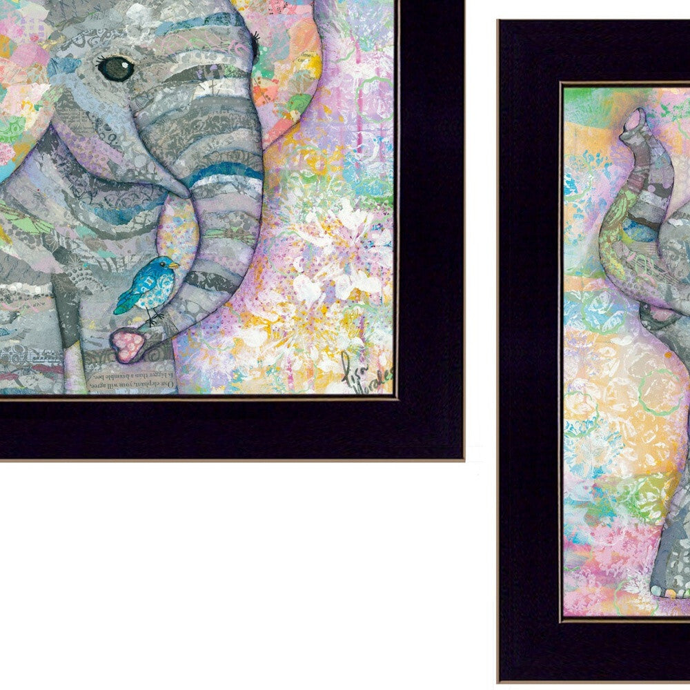 Set Of Two Elephant I and II 3 Black Framed Print Wall Art W2B
