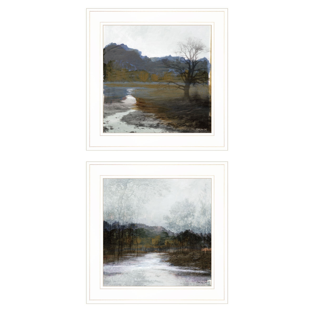 Set Of Two Winter Landscape 1 White Framed Print Wall Art W2B