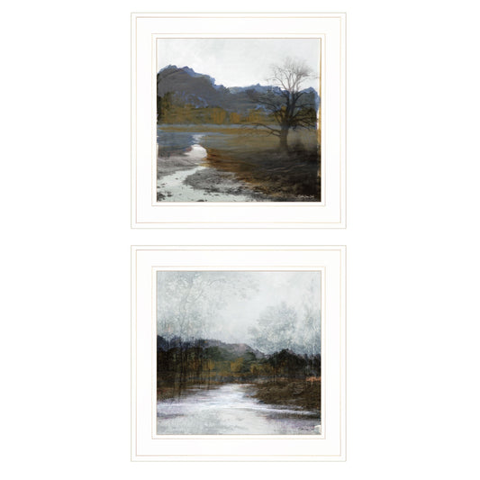 Set Of Two Winter Landscape 1 White Framed Print Wall Art W2B