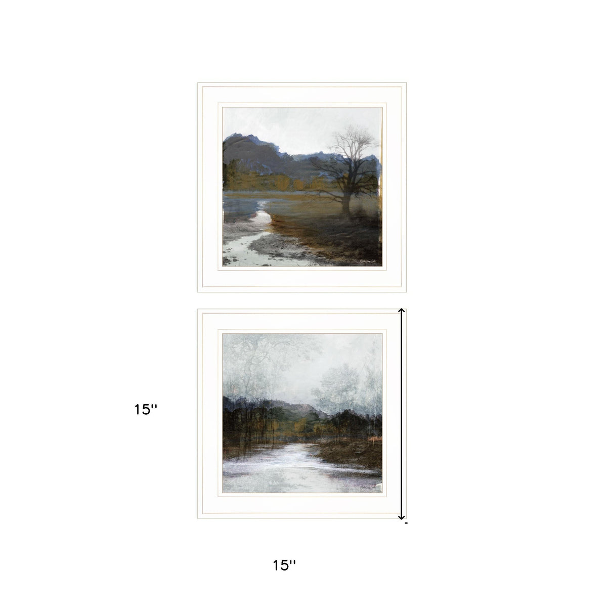 Set Of Two Winter Landscape 1 White Framed Print Wall Art W2B