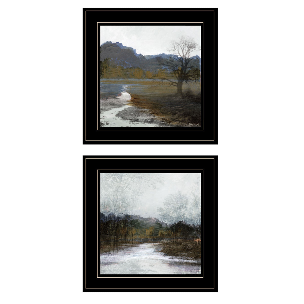 Set Of Two Winter Landscape 2 Black Framed Print Wall Art W2B
