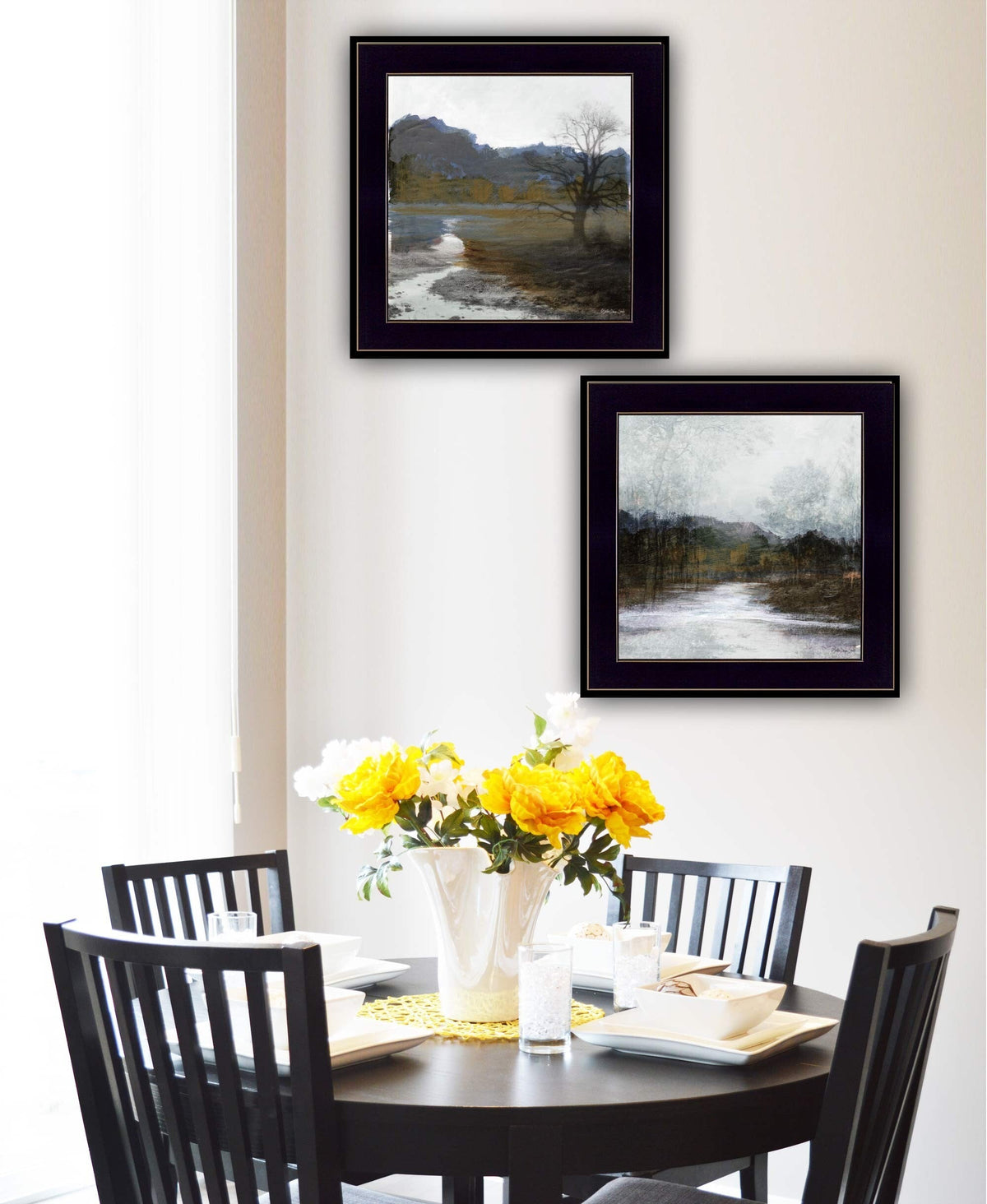 Set Of Two Winter Landscape 2 Black Framed Print Wall Art W2B