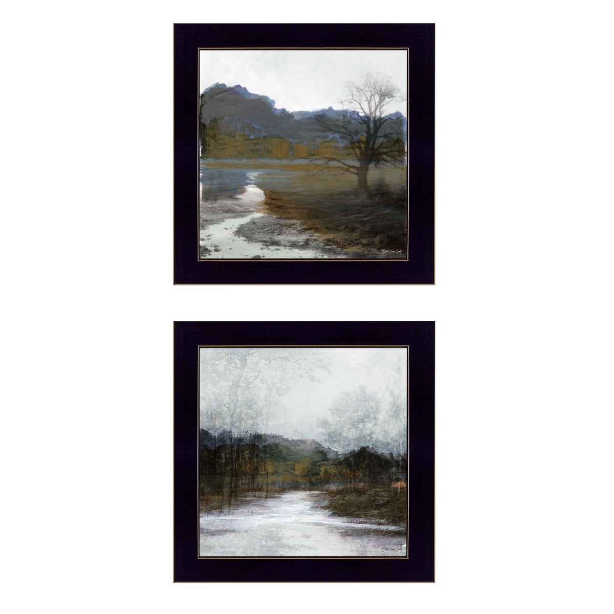 Set Of Two Winter Landscape Black Framed Print Wall Art W2B