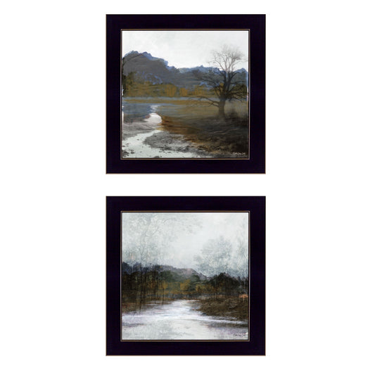 Set Of Two Winter Landscape Black Framed Print Wall Art W2B