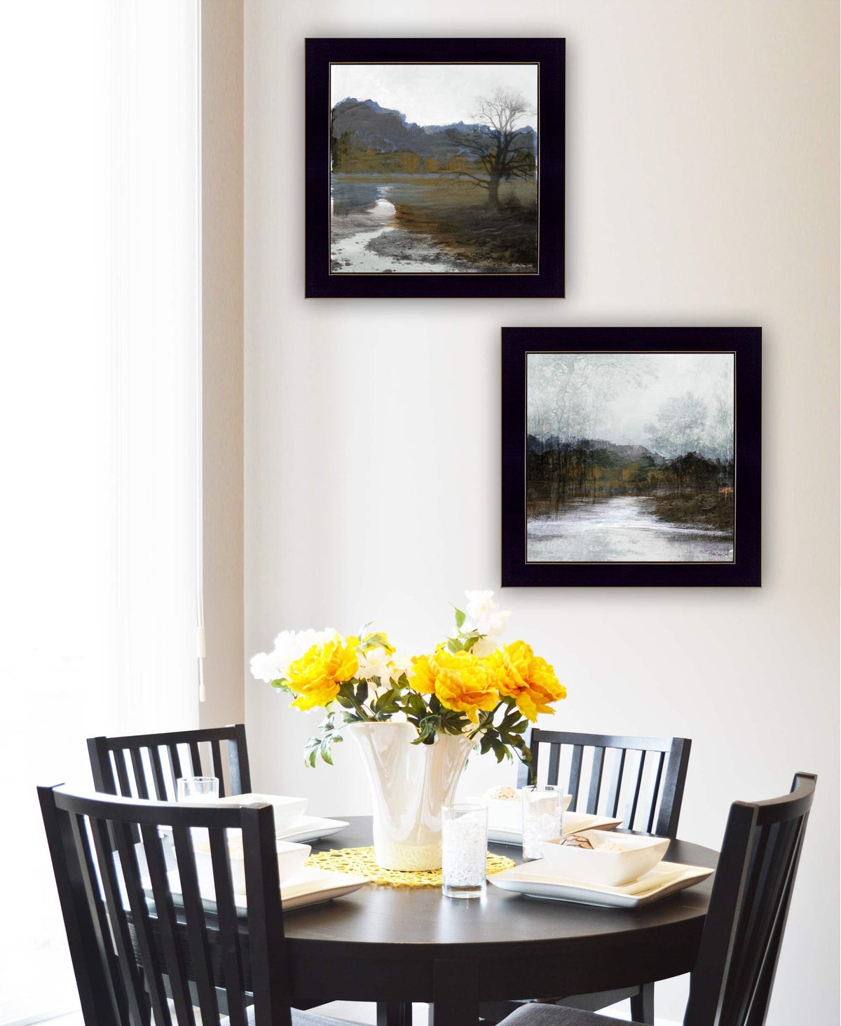 Set Of Two Winter Landscape Black Framed Print Wall Art W2B