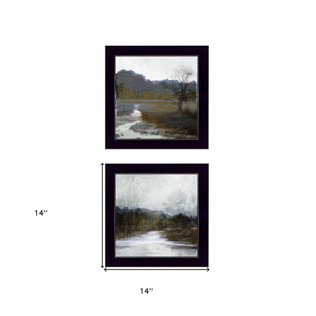 Set Of Two Winter Landscape Black Framed Print Wall Art W2B