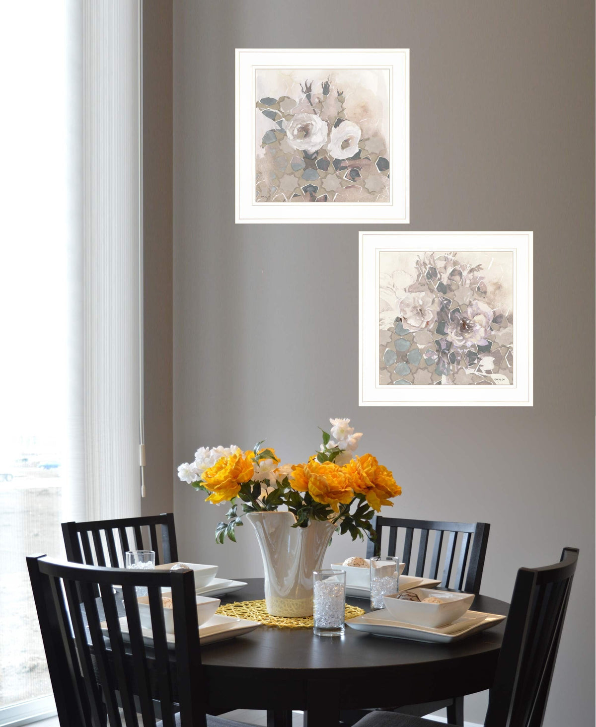 Set Of Two Transitional Blooms 1 White Framed Print Wall Art W2B