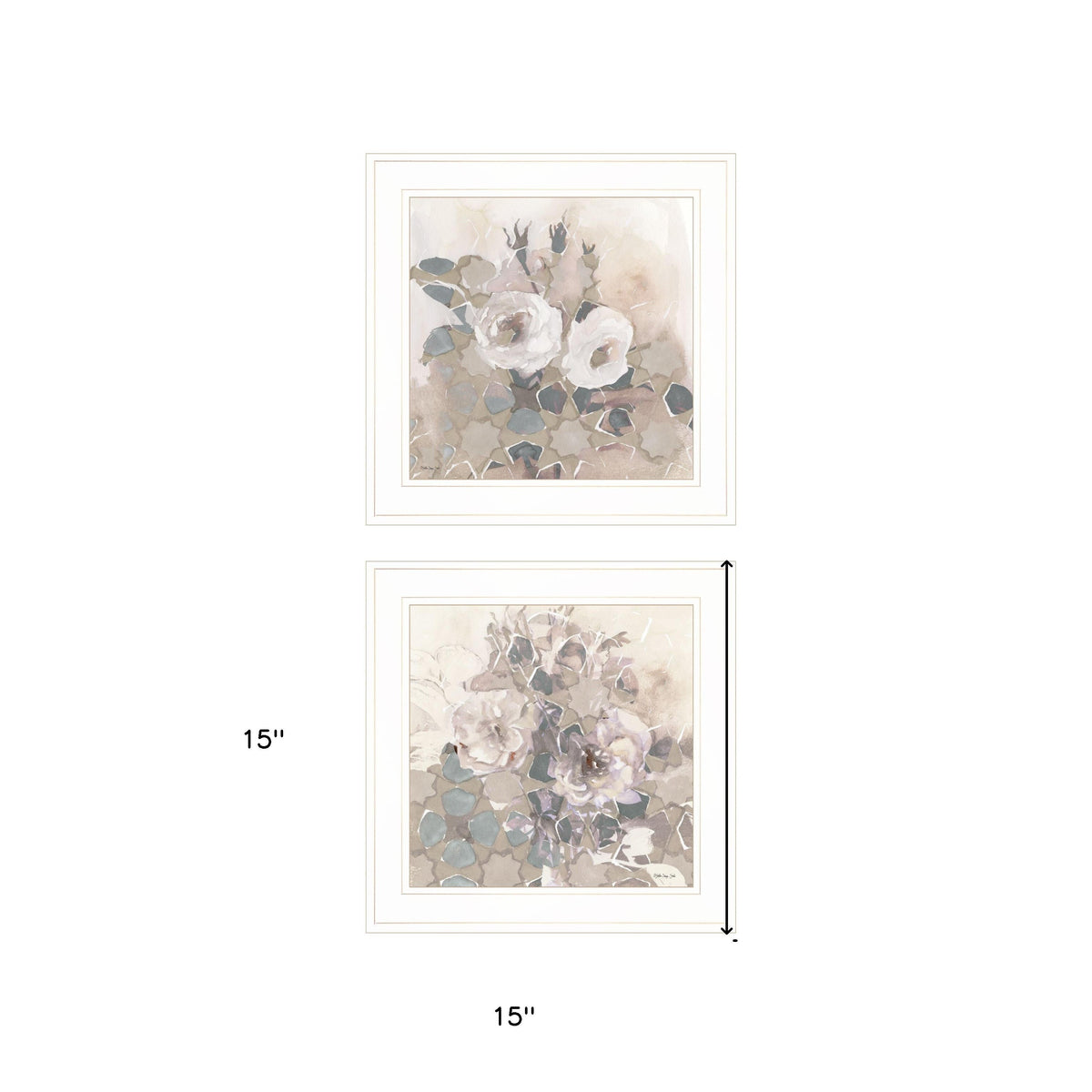Set Of Two Transitional Blooms 1 White Framed Print Wall Art W2B