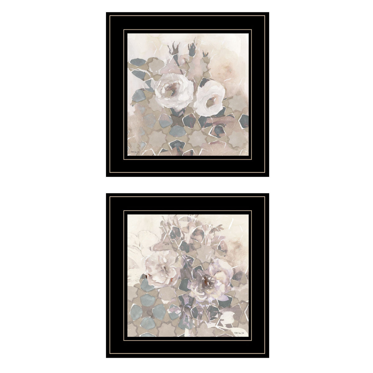 Set Of Two Transitional Blooms 2 Black Framed Print Wall Art W2B
