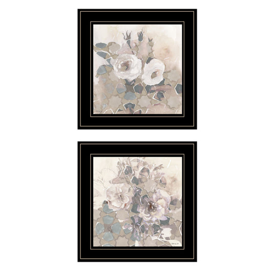 Set Of Two Transitional Blooms 2 Black Framed Print Wall Art W2B
