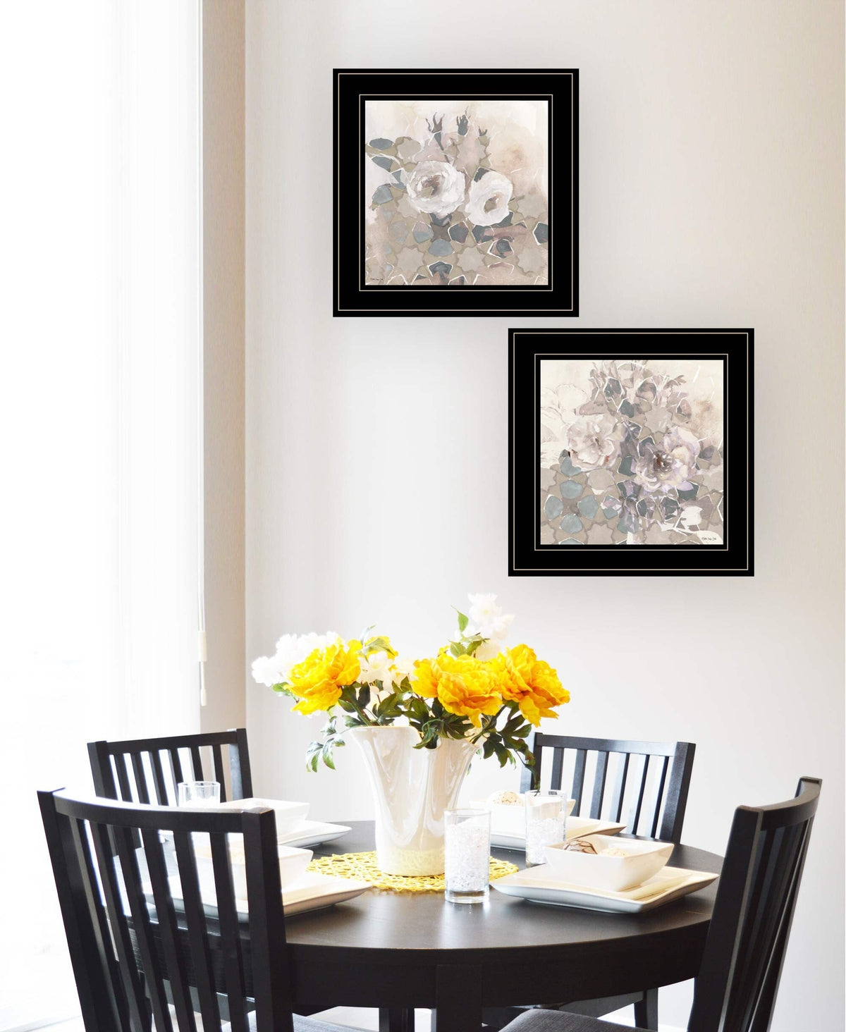 Set Of Two Transitional Blooms 2 Black Framed Print Wall Art W2B