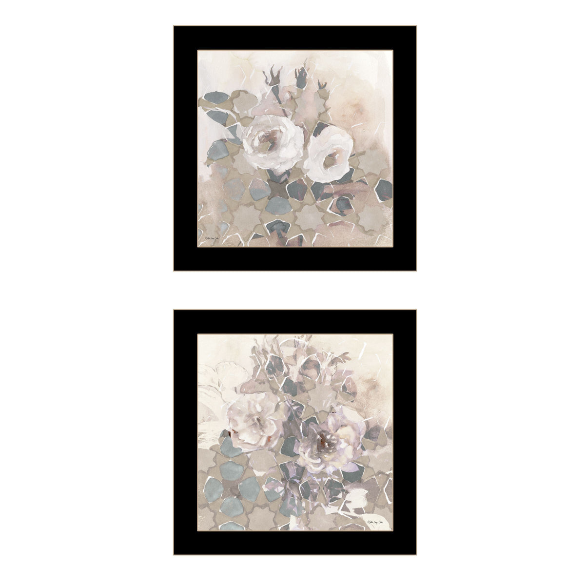 Set Of Two Transitional Blooms 3 Black Framed Print Wall Art W2B