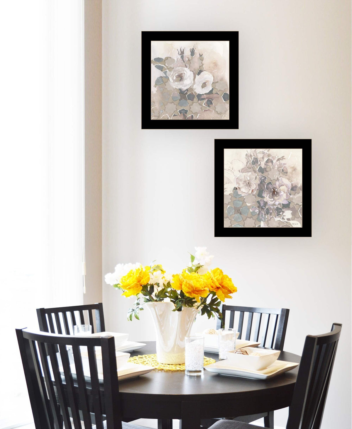 Set Of Two Transitional Blooms 3 Black Framed Print Wall Art W2B