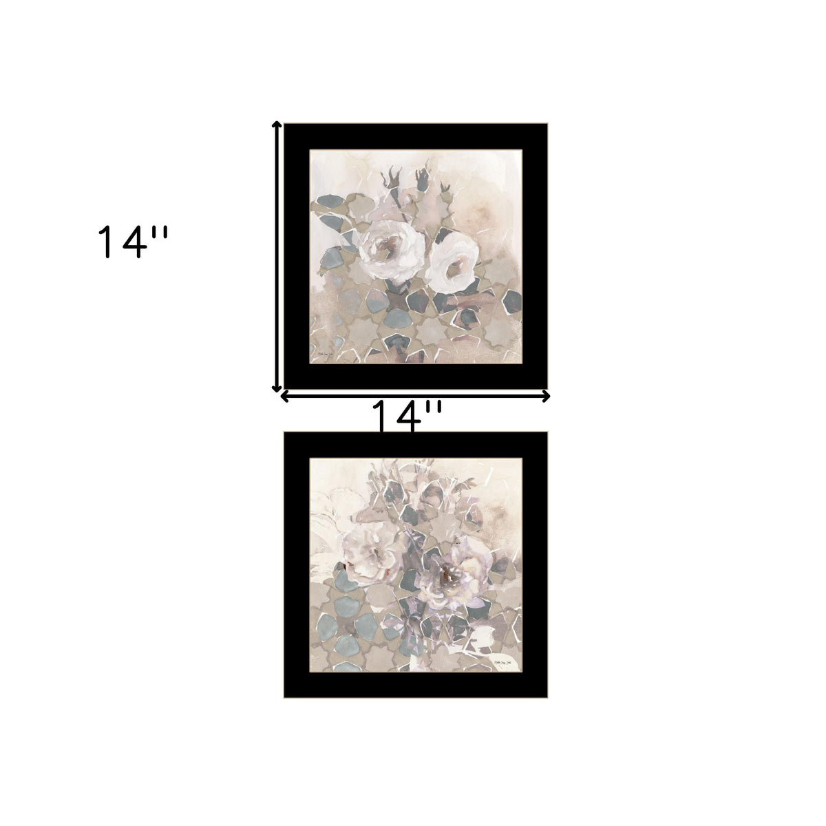 Set Of Two Transitional Blooms 3 Black Framed Print Wall Art W2B