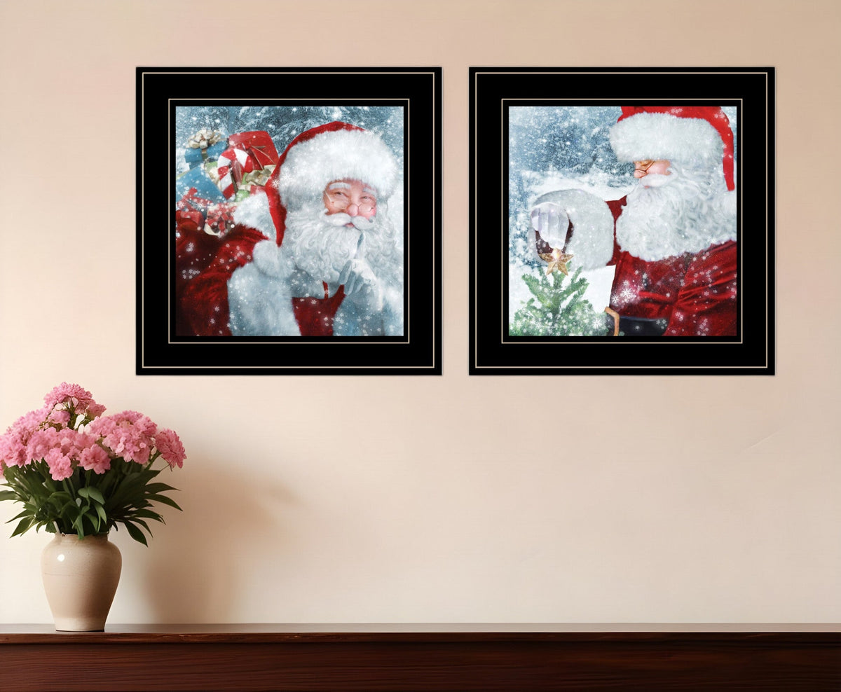 Set Of Two Santas Blessings Black Framed Print Wall Art W2B