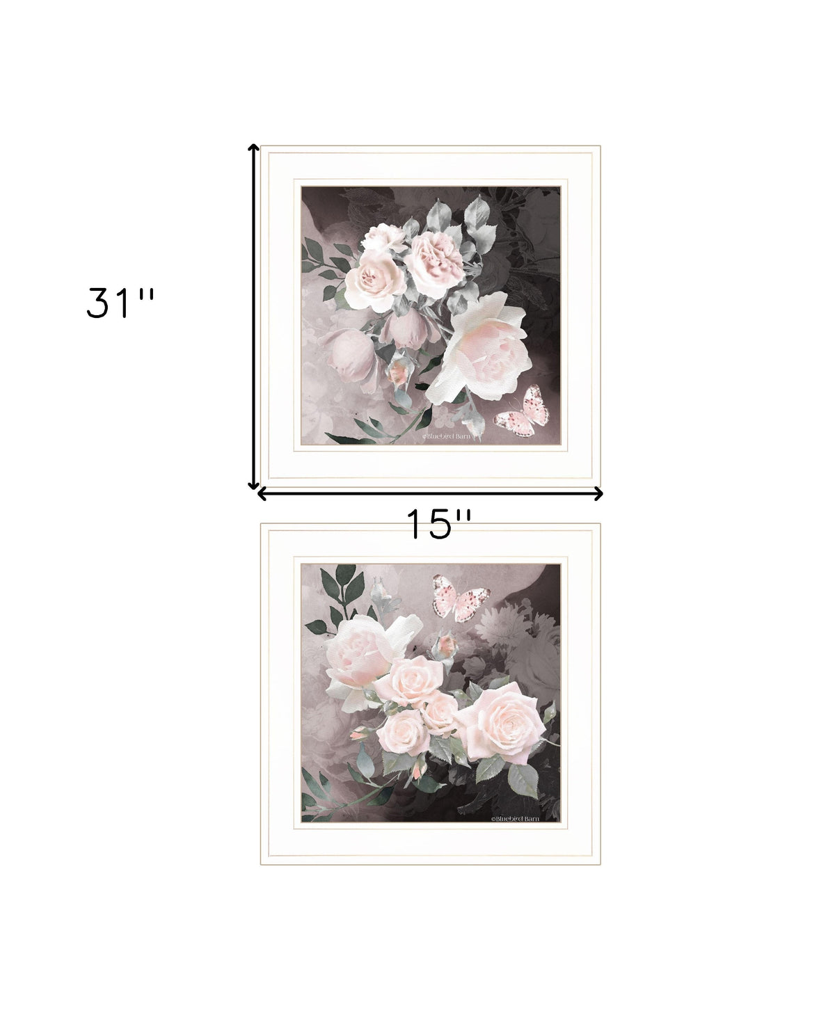 Set Of Two Noir Roses 1 White Framed Print Wall Art W2B