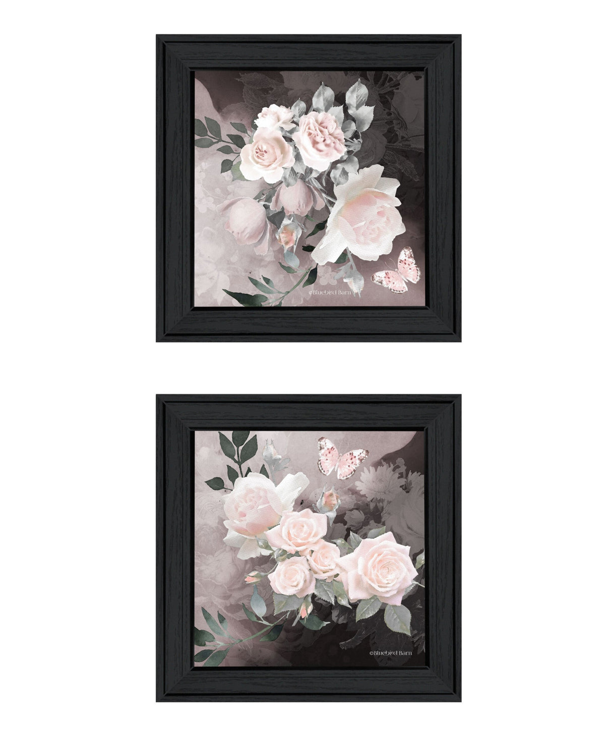 Set Of Two Noir Roses 2 Black Framed Print Wall Art W2B
