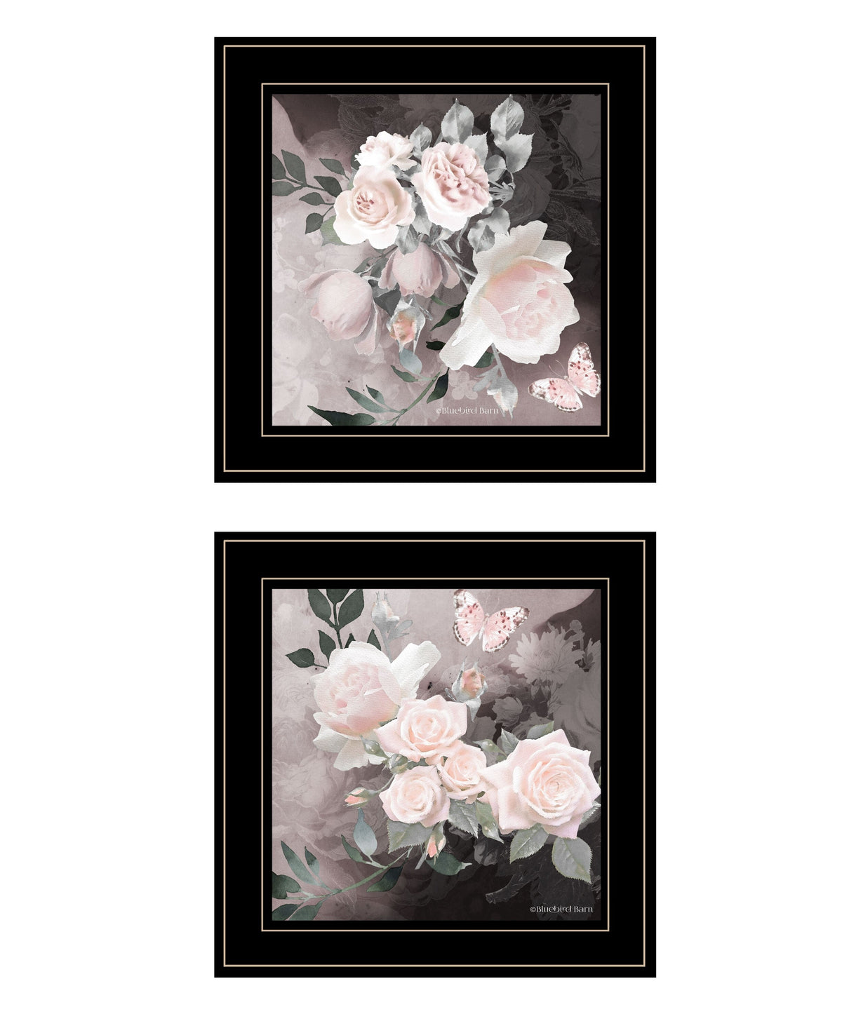 Set Of Two Noir Roses 3 Black Framed Print Wall Art W2B