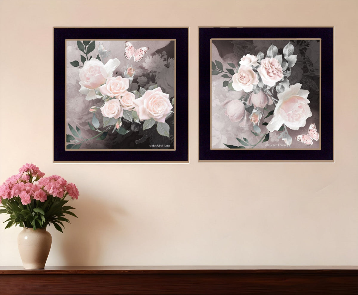 Set Of Two Noir Roses Black Framed Print Wall Art W2B