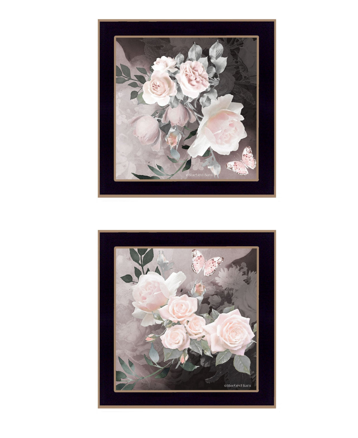 Set Of Two Noir Roses Black Framed Print Wall Art W2B