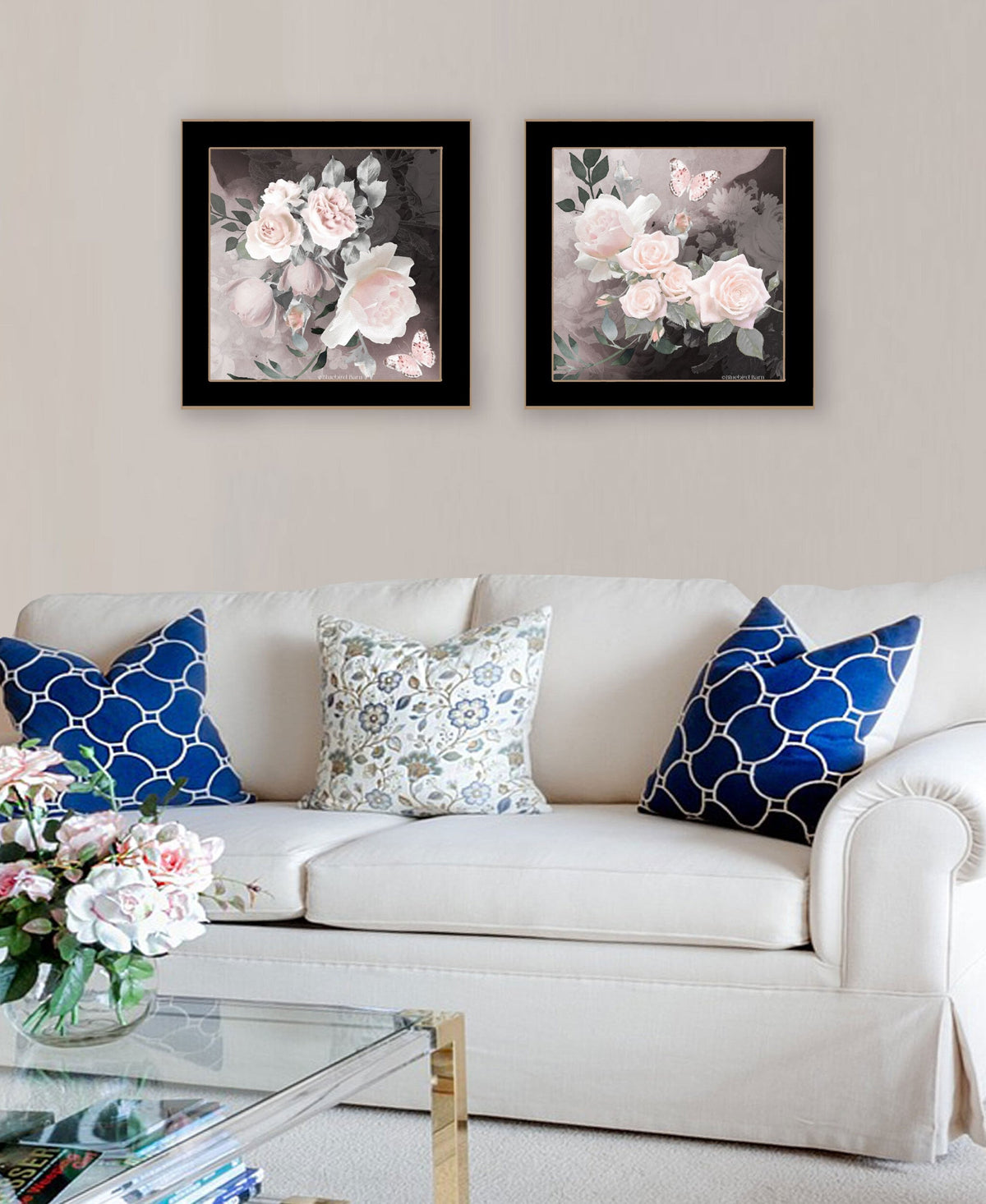 Set Of Two Noir Roses Black Framed Print Wall Art W2B