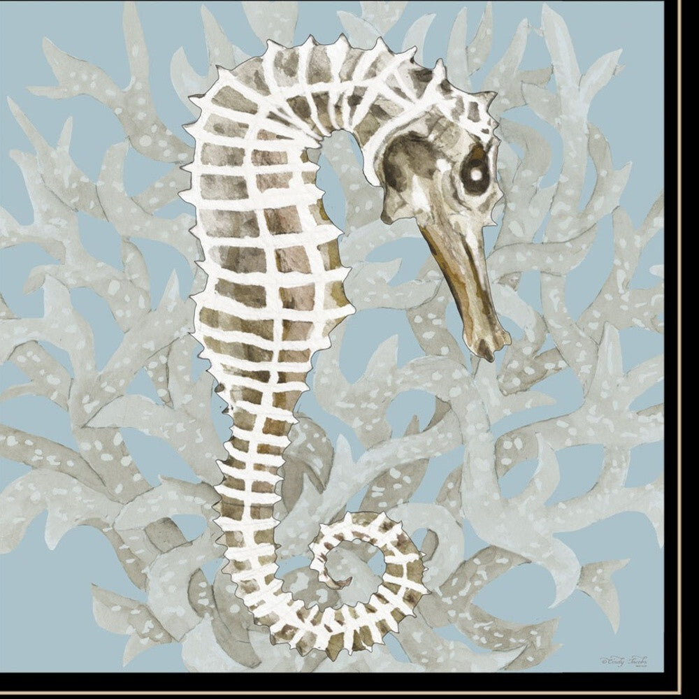 Set Of Two Coral Seahorse 1 Black Framed Print Wall Art W2B