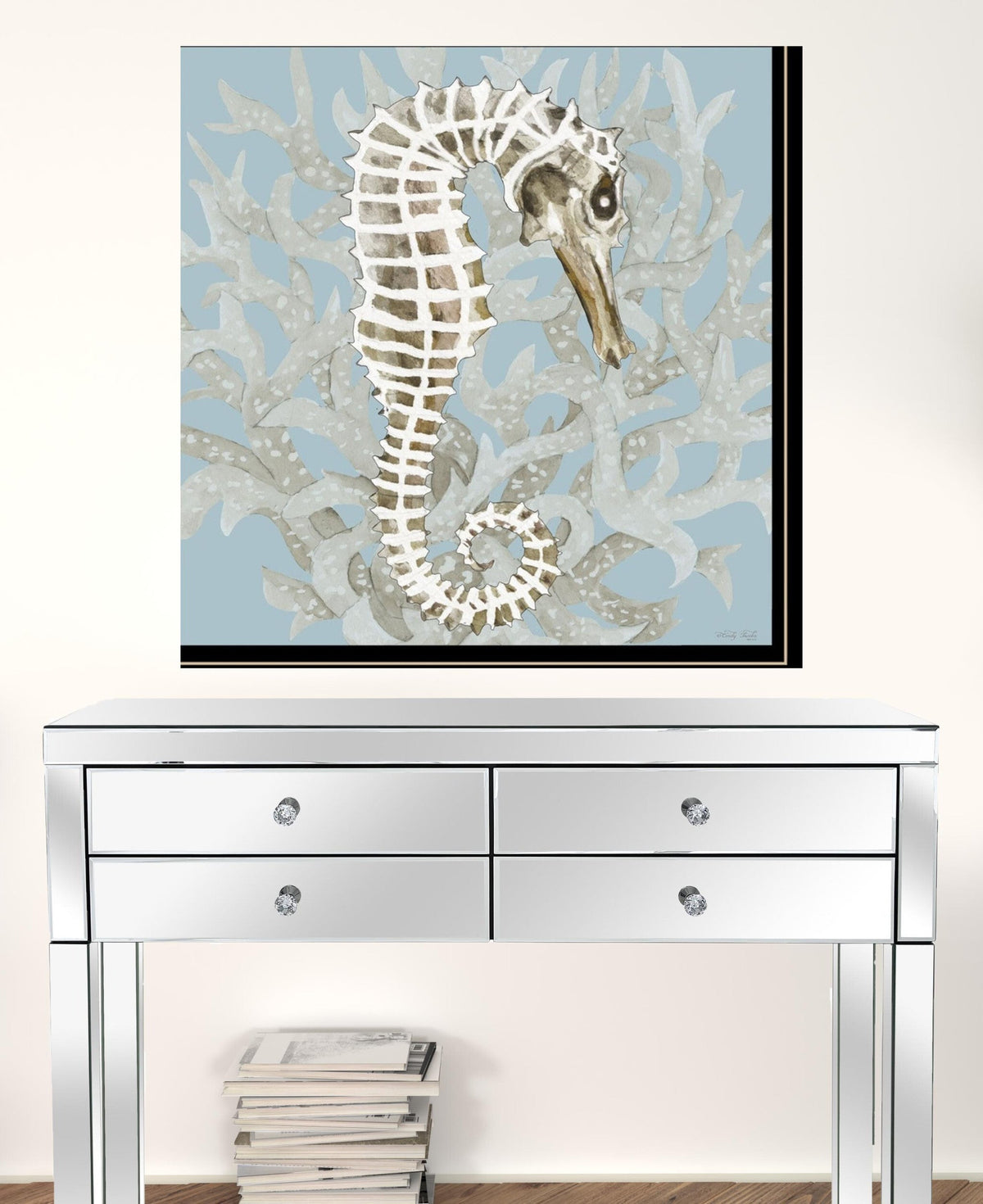 Set Of Two Coral Seahorse 1 Black Framed Print Wall Art W2B