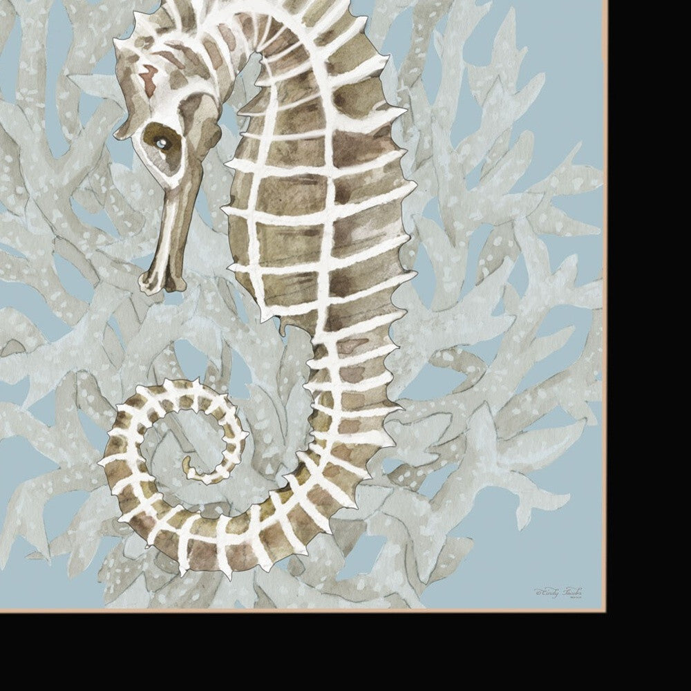 Set Of Two Coral Seahorse Black Framed Print Wall Art W2B