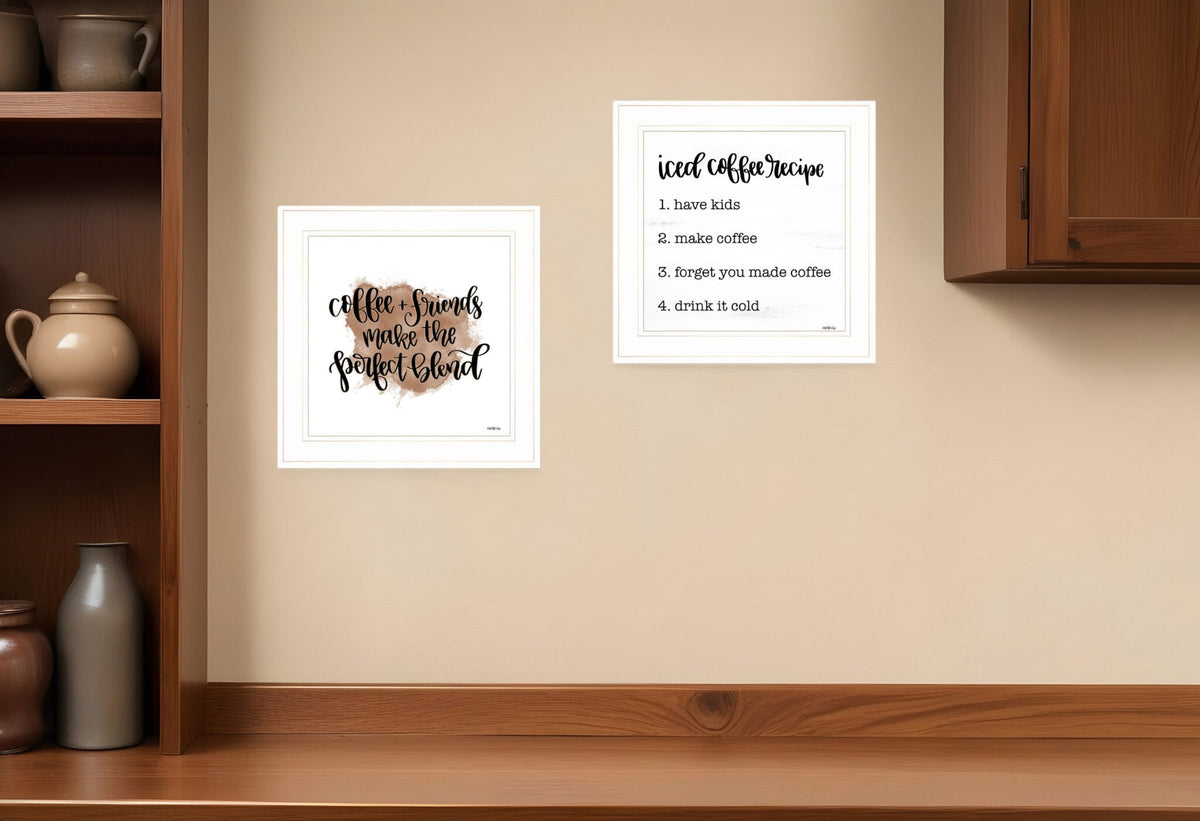 Set Of Two Coffee and Friends Recipe White Framed Print Kitchen Wall Art W2B