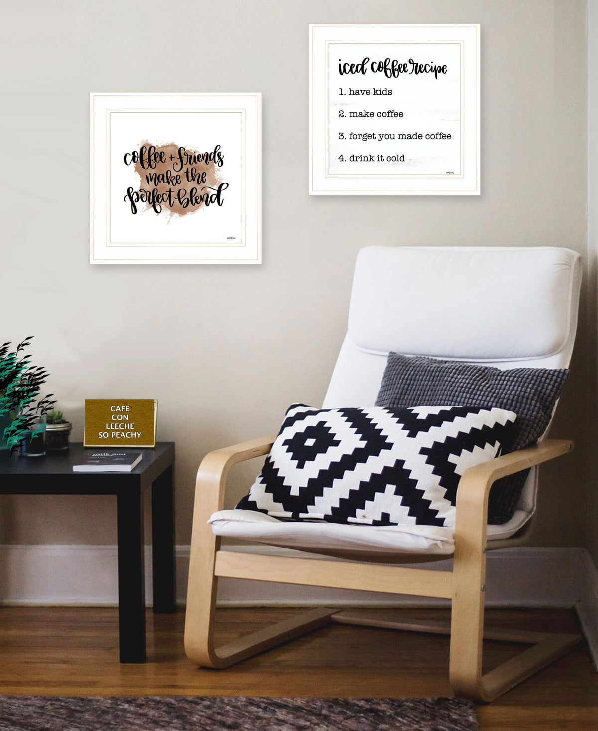 Set Of Two Coffee and Friends Recipe White Framed Print Kitchen Wall Art W2B