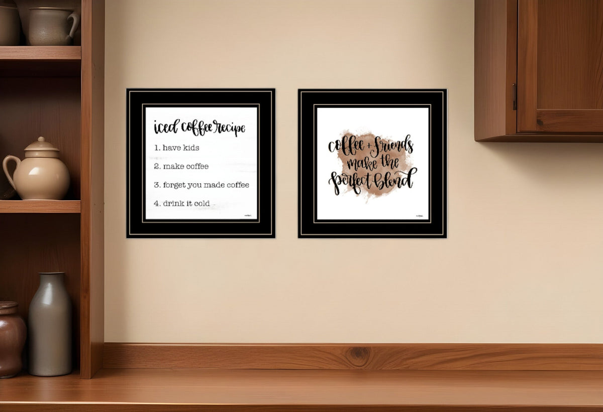 Set Of Two Coffee and Friends Recipe Black Framed Print Kitchen Wall Art W2B