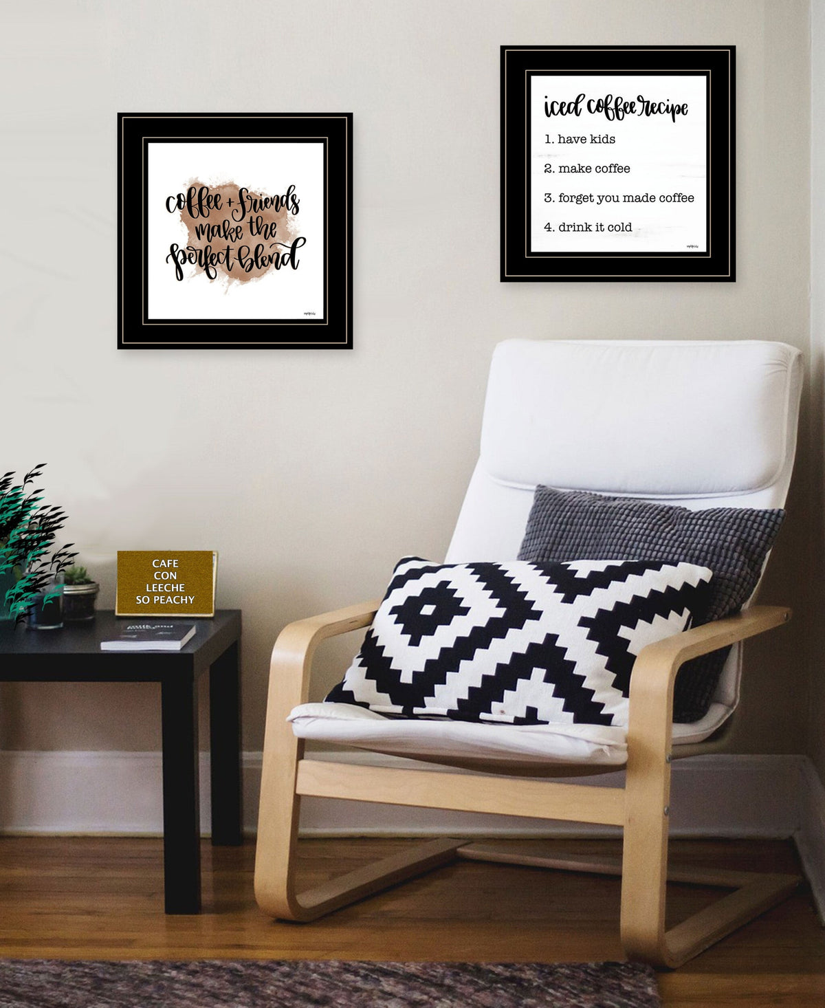 Set Of Two Coffee and Friends Recipe Black Framed Print Kitchen Wall Art W2B