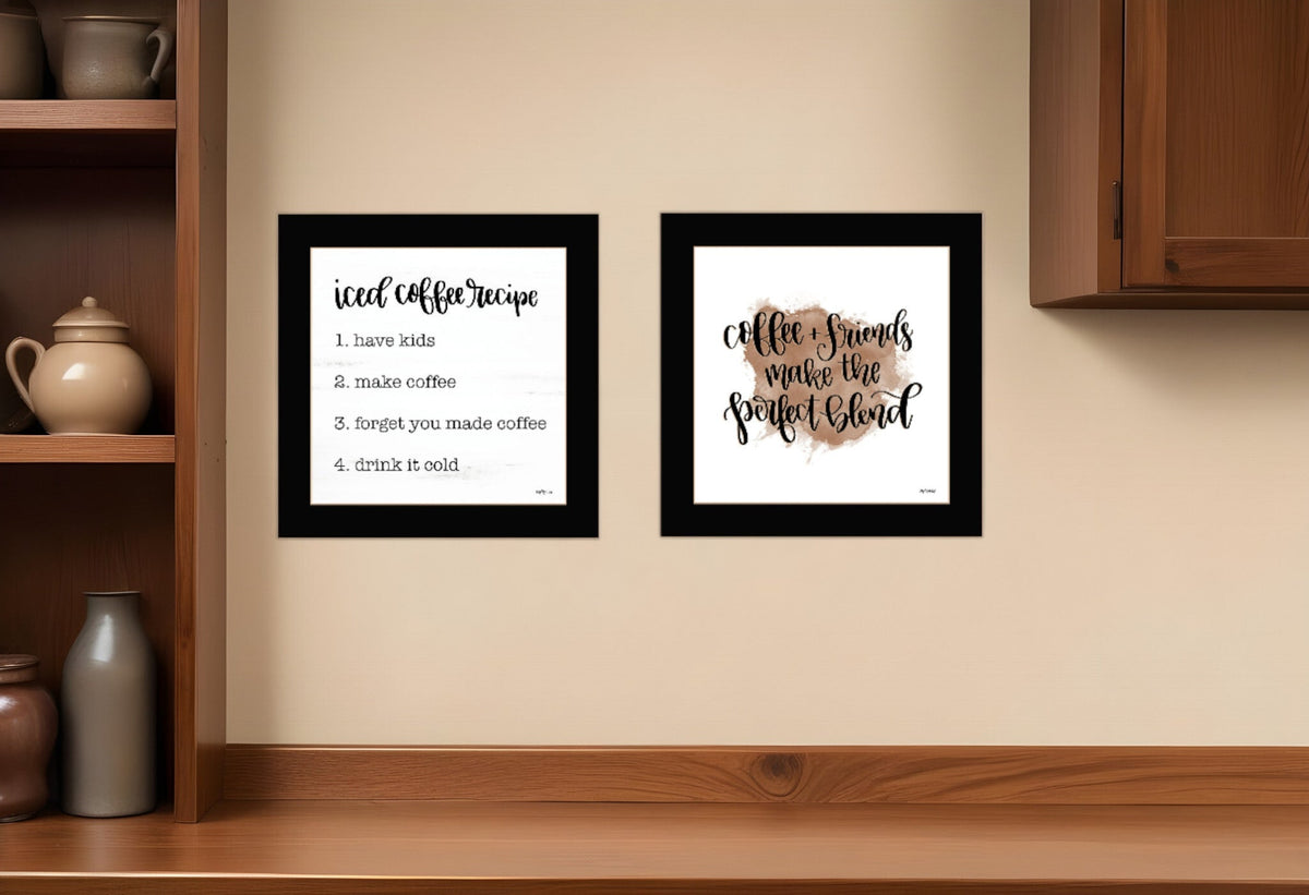 Set Of Two Coffee and Friends Recipe Black Framed Print Kitchen Wall Art W2B