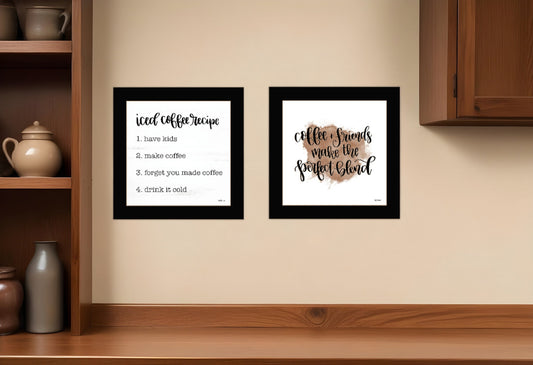 Set Of Two Coffee and Friends Recipe Black Framed Print Kitchen Wall Art W2B
