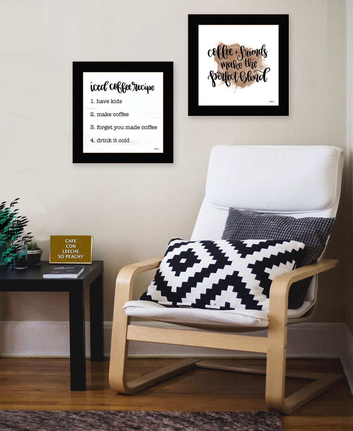 Set Of Two Coffee and Friends Recipe Black Framed Print Kitchen Wall Art W2B