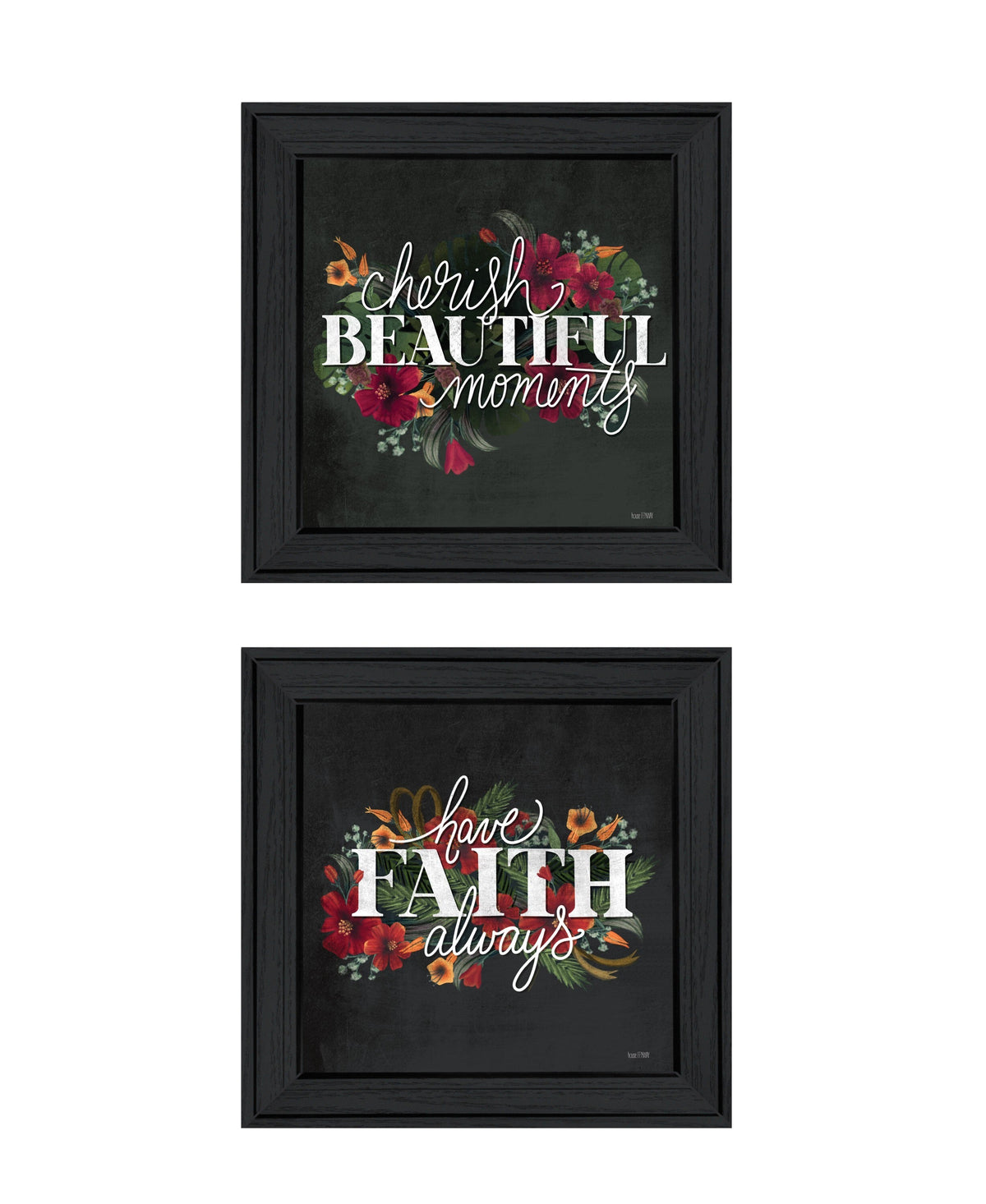 Set Of Two Cherish and Have Faith 1 Black Framed Print Wall Art W2B