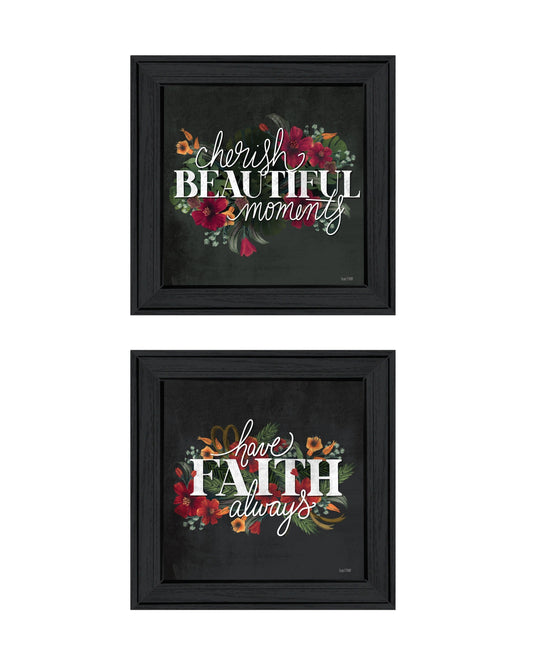 Set Of Two Cherish and Have Faith 1 Black Framed Print Wall Art W2B