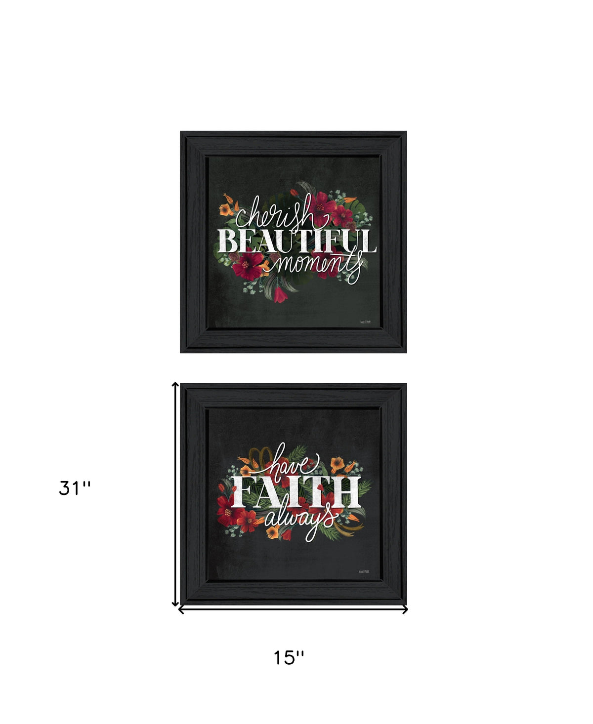 Set Of Two Cherish and Have Faith 1 Black Framed Print Wall Art W2B