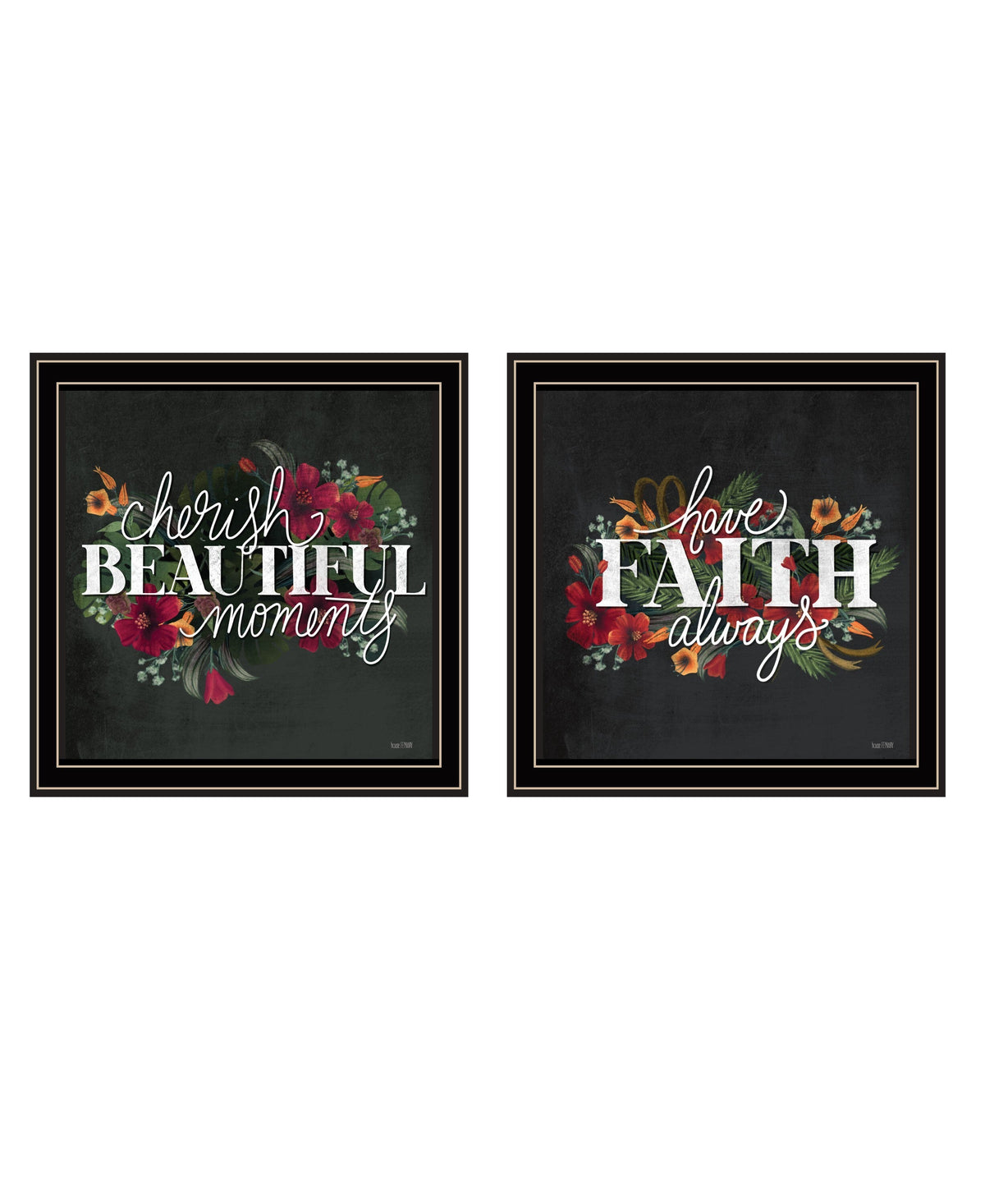 Set Of Two Cherish and Have Faith 2 Black Framed Print Wall Art W2B