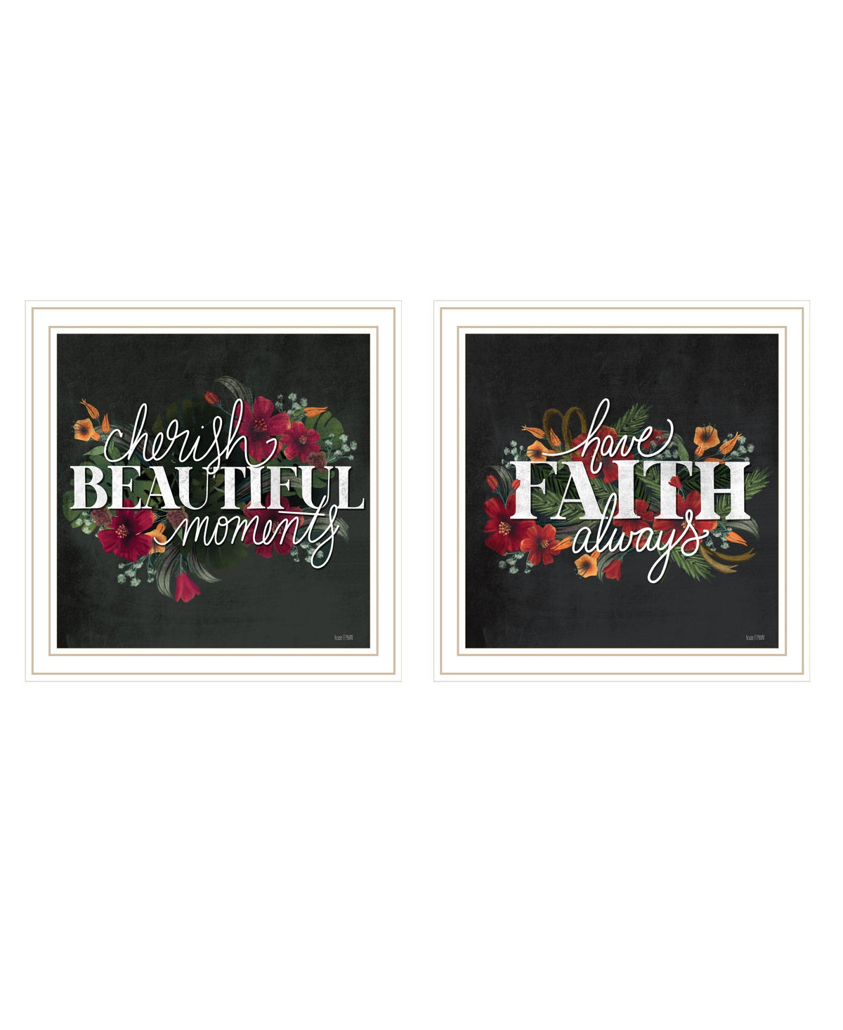 Set Of Two Cherish and Have Faith 3 White Framed Print Wall Art W2B