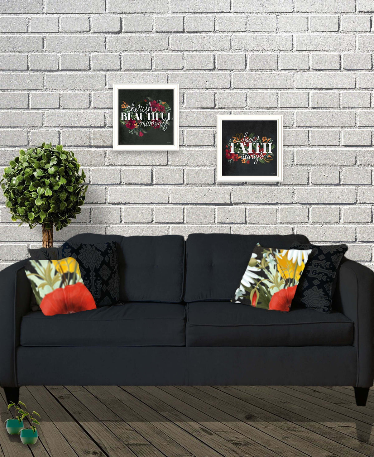 Set Of Two Cherish and Have Faith 3 White Framed Print Wall Art W2B