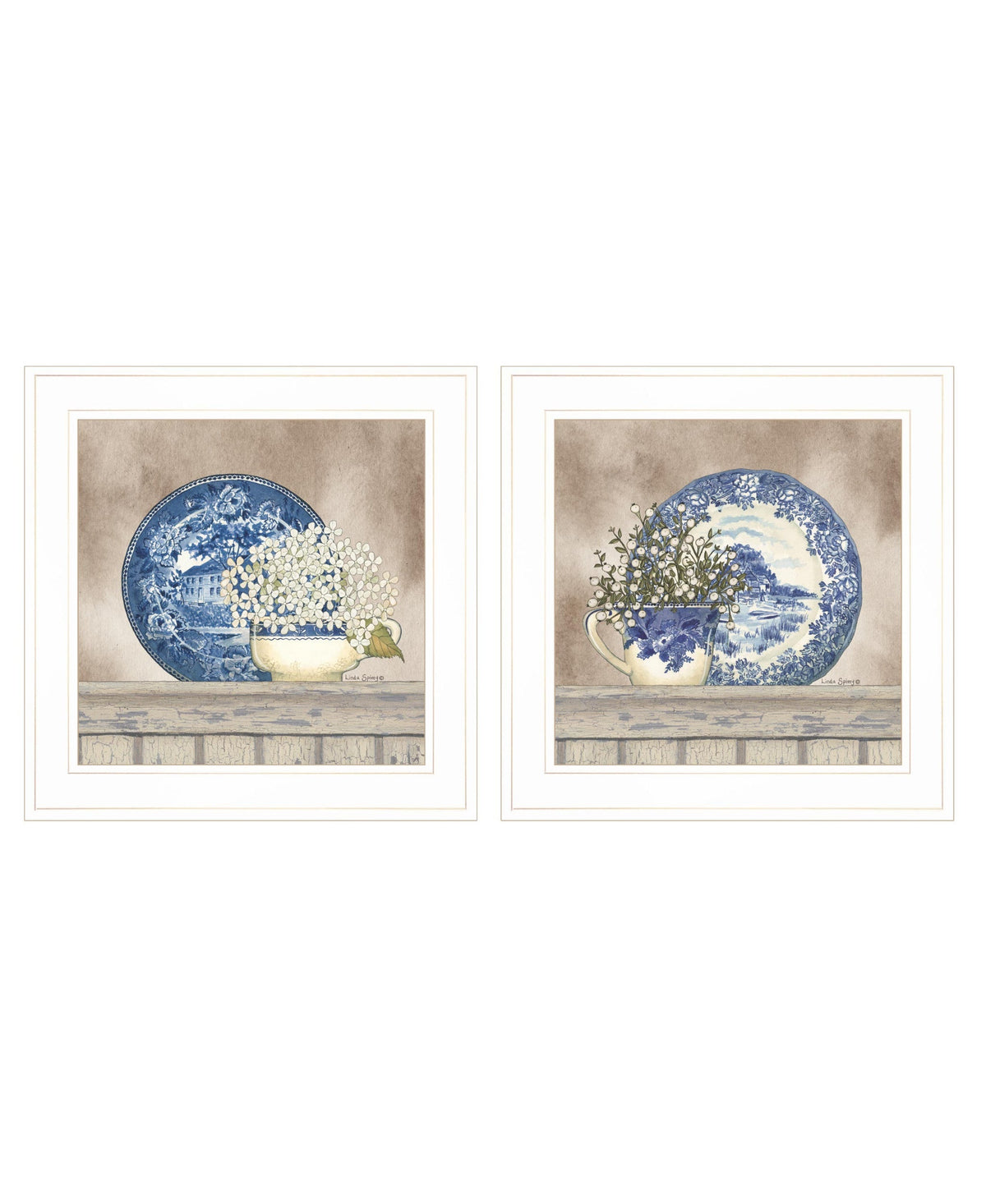 Set Of Two The Farmhouse Blues 1 White Framed Print Wall Art W2B