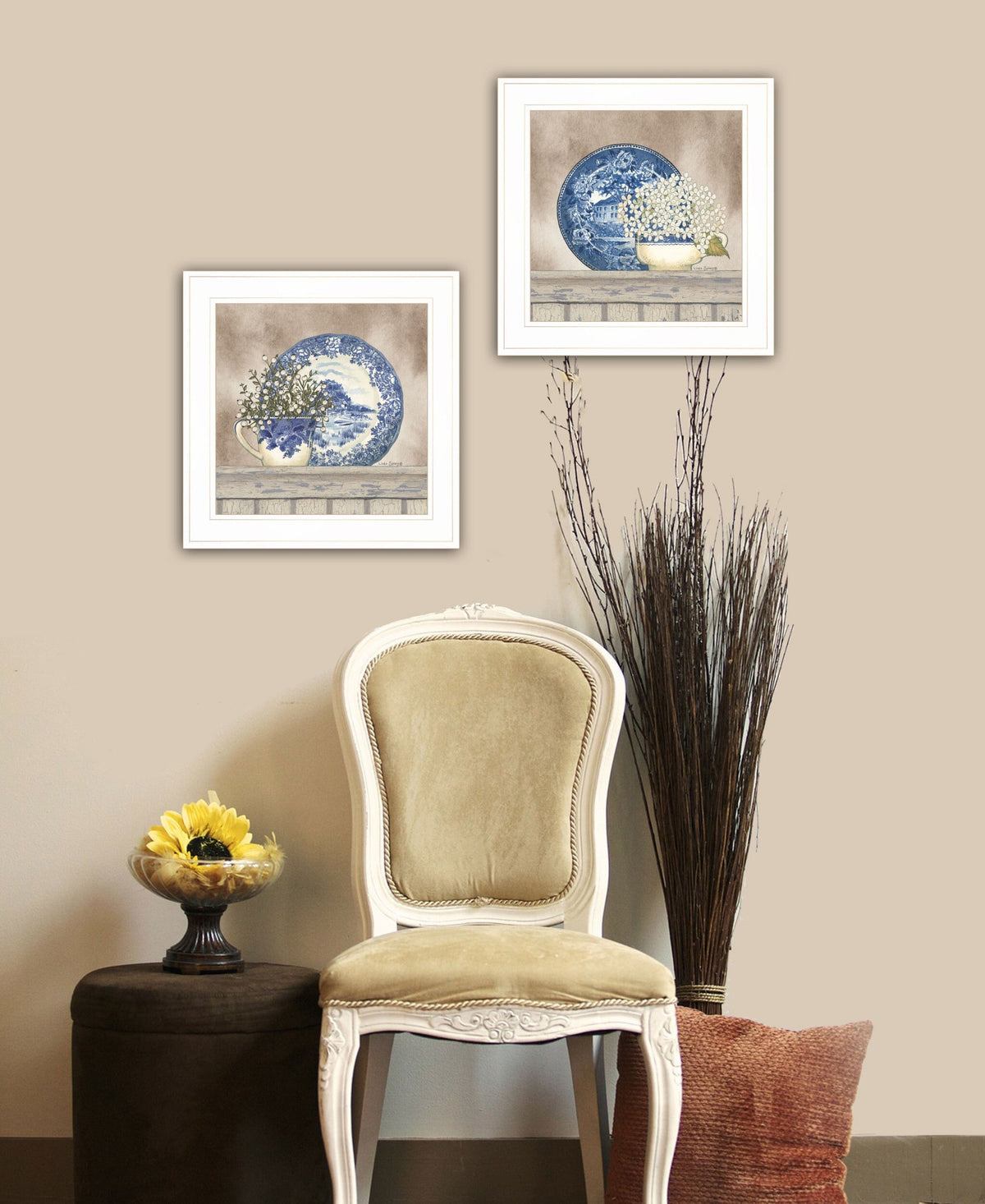 Set Of Two The Farmhouse Blues 1 White Framed Print Wall Art W2B