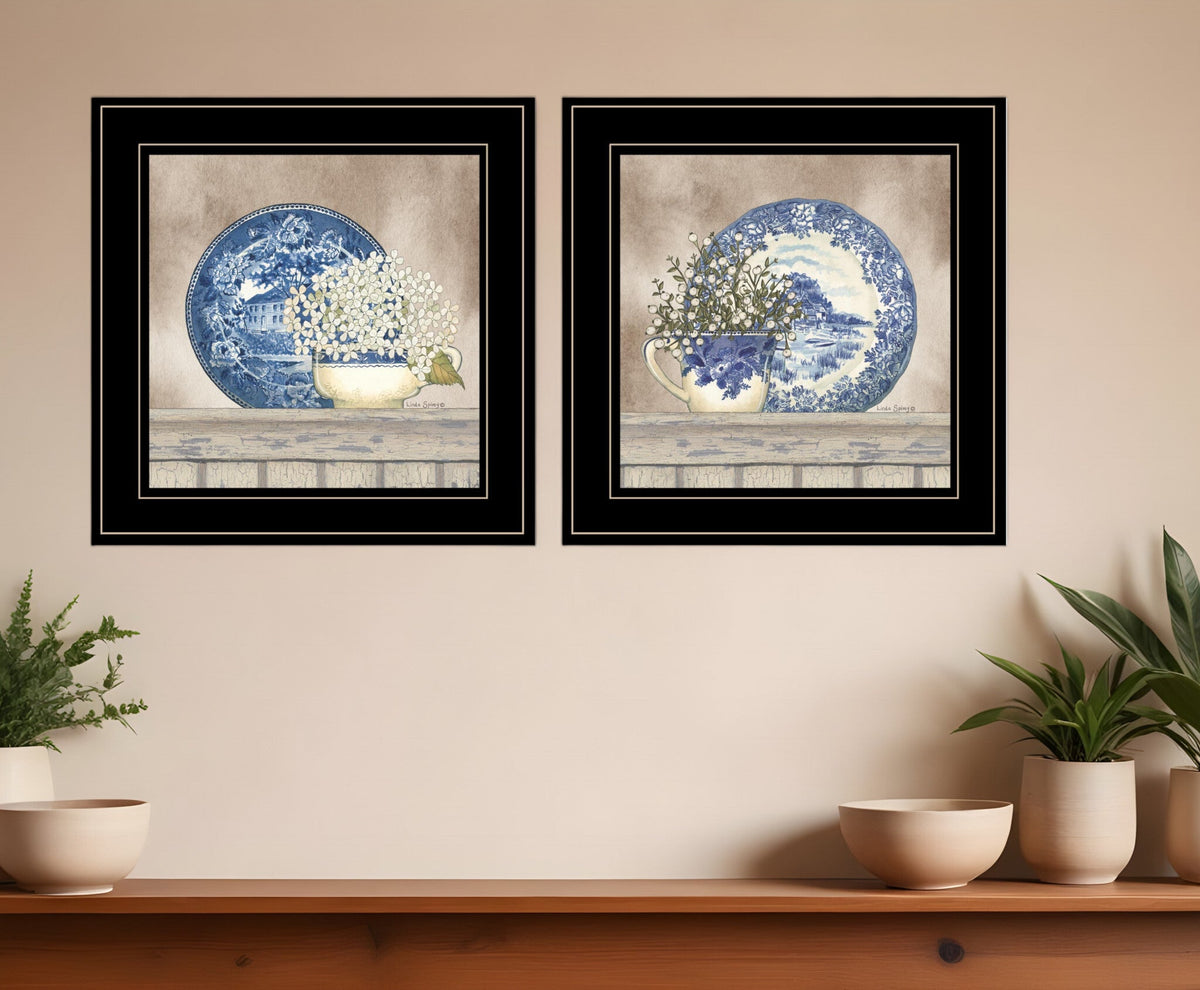Set Of Two The Farmhouse Blues Black Framed Print Wall Art W2B